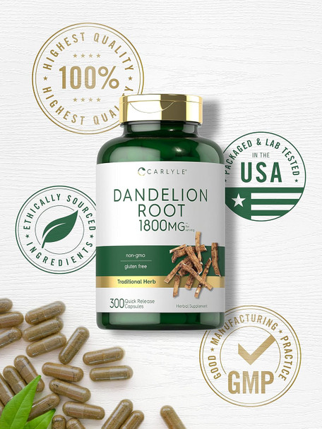 Carlyle Dandelion Root | 1800mg | 300 Capsules | Non-GMO Gluten Supplement Carlyle Dandelion Root | 1800mg | 300 Capsules | Non-GMO Gluten Supplement