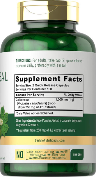 Carlyle Goldenseal Root Capsules 1000mg | 200 Count | Traditional Herb Supplement | Non-GMO Gluten