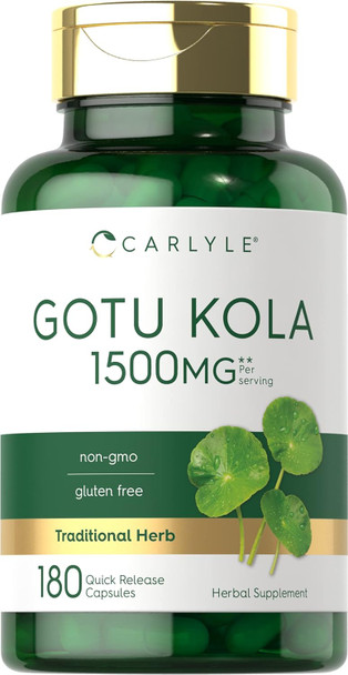 Carlyle Gotu Kola Capsules 1500mg | 180 Count | Non-GMO Gluten | Traditional Herb Extract