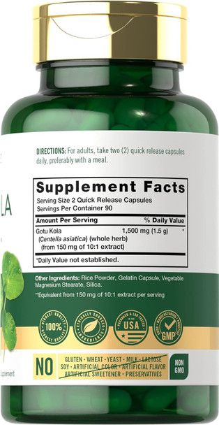 Carlyle Gotu Kola Capsules 1500mg | 180 Count | Non-GMO Gluten | Traditional Herb Extract