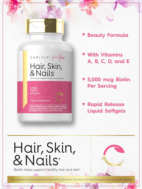 Carlyle Hair Skin and Nails Vitamin | 120 Softgels | Beauty Formula Supplement | with Biotin and Collagen | Non-GMO Gluten