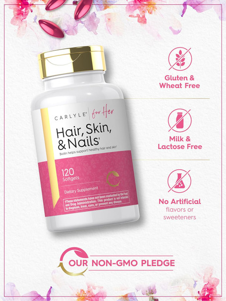 Carlyle Hair Skin and Nails Vitamin | 120 Softgels | Beauty Formula Supplement | with Biotin and Collagen | Non-GMO Gluten