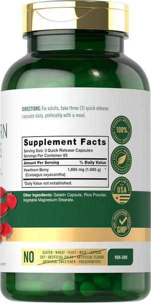 Carlyle Hawthorn Berry Capsules | 1695mg | 250 Capsules | Non-GMO Gluten Extract