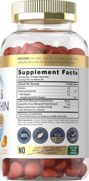 Carlyle Lutein and Zeaxanthin Gummies | 20mg of Lutein Supplement | 100 Orange Flavor Vegan Gummies | Non-GMO Gluten