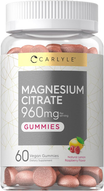 Carlyle Magnesium Citrate Gummies | 960mg | 60 Vegan Gummies | Vegan Non-GMO and Gluten Formula | Lemon Raspberry Flavor