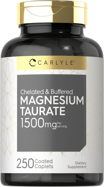 Carlyle Magnesium Taurate 1500mg | 250 Caplets | Chelated and Buffered | Vegetarian Non-GMO Gluten Supplement