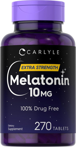 Carlyle Melatonin 10mg | 270 Tablets | Supplement | Drug Aid for Adults | Vegetarian Non-GMO Gluten