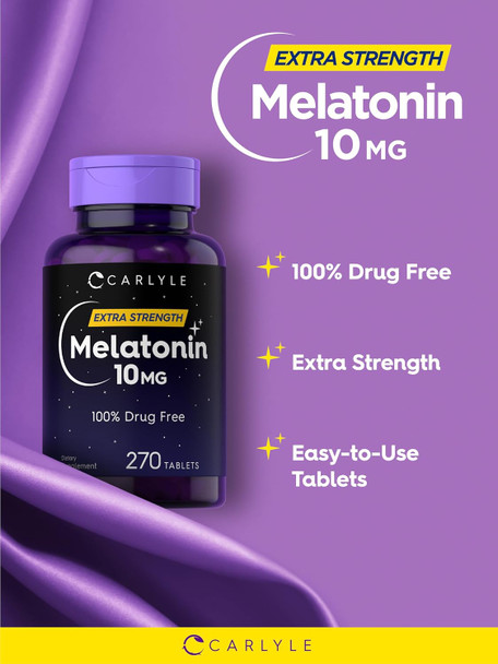 Carlyle Melatonin 10mg | 270 Tablets | Supplement | Drug Aid for Adults | Vegetarian Non-GMO Gluten