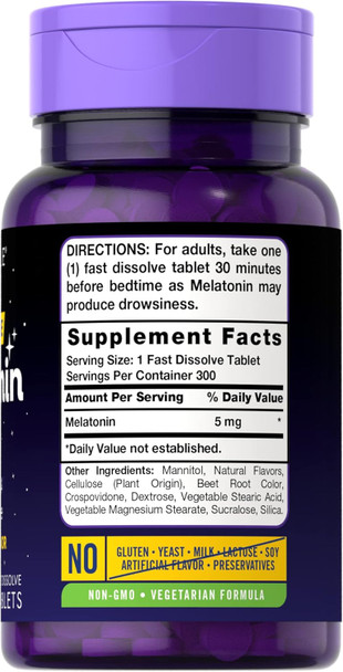 Carlyle Melatonin 5 mg Fast Dissolve 300 Tablets | Berry Flavor | Vegetarian Non-GMO Supplement