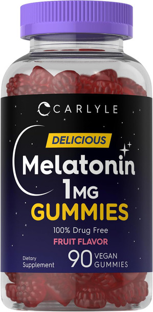 Carlyle Melatonin Gummies | 1 mg 90 Count | Fruit Flavor | Vegan Non-GMO Gluten