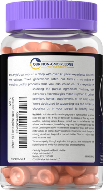 Carlyle Melatonin Gummies 10mg | with Magnesium Citrate | 60 Count | Vegan Formula | Non-GMO Gluten