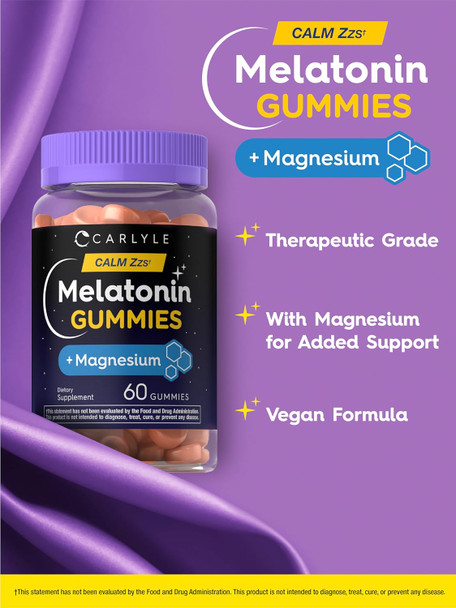 Carlyle Melatonin Gummies 10mg | with Magnesium Citrate | 60 Count | Vegan Formula | Non-GMO Gluten