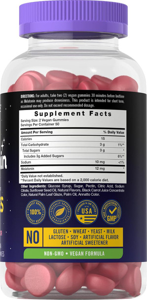 Carlyle Melatonin Gummies 12mg | 100 Count | Berry Flavor | Vegan Supplement | Non-GMO Gluten