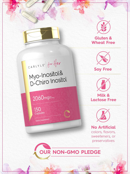 Carlyle Myo-Inositol and D-Chiro Inositol 2060mg | 150 Capsules | Non-GMO Gluten Supplement