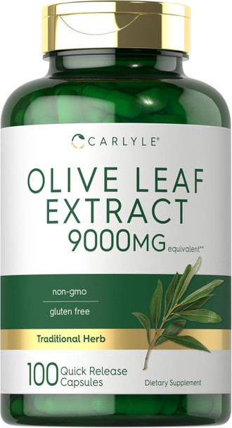 Carlyle Olive Leaf Extract Capsules | 9000mg | 100 Count | Non-GMO Gluten | High Potency Supplement