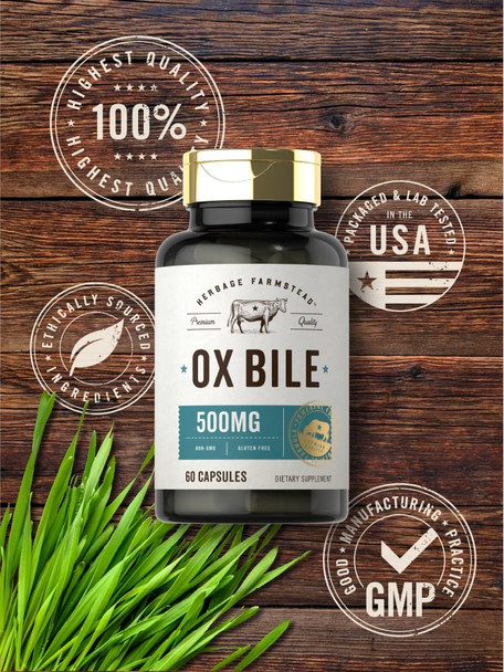 Carlyle Ox Bile Supplement | 500mg | 60 Capsules | Digestive Enzyme | Non-GMO & Gluten | by Herbage Farmstead Carlyle Ox Bile Supplement | 500mg | 60 Capsules | Digestive Enzyme | Non-GMO & Gluten | by Herbage Farmstead