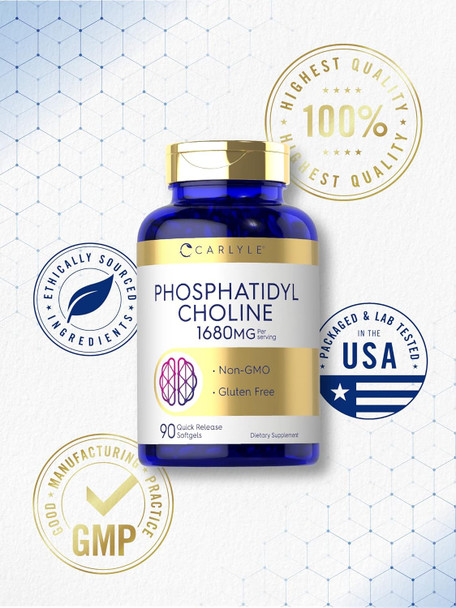 Carlyle Phosphatidyl Choline Supplement | 1680mg | 90 Quick Release Softgels | Non-GMO & Gluten
