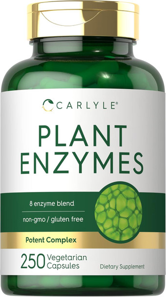 Carlyle Plant Enzymes with Protease Papain Lactase and Bromelain | 250 Capsules | Multi Enzyme Blend | Non-GMO & Gluten Supplement Carlyle Plant Enzymes with Protease Papain Lactase and Bromelain | 250 Capsules | Multi Enzyme Blend | Non-GMO & Gluten Supplement
