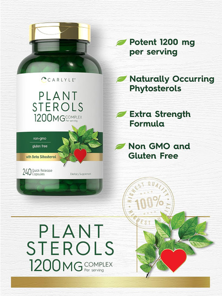 Carlyle Plant Sterols 1200 mg | 240 Ultra Potent Capsules | Non-GMO and Gluten Supplement | with Beta Sitosterol