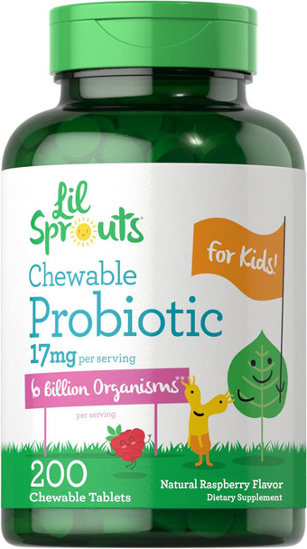 Carlyle Probiotics for Kids | 200 Chewable Tablets | 6 Billion CFUs | Raspberry Flavor | Non-GMO Gluten Probiotics for Children | by Lil' Sprouts