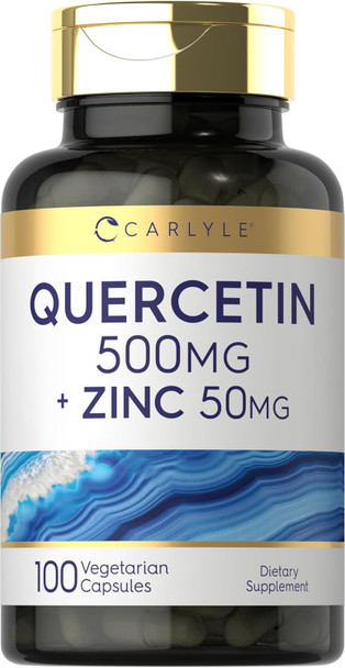 Carlyle Quercetin 500mg Capsules | with 50mg Zinc | 100 Count | Non-GMO and Gluten Supplement