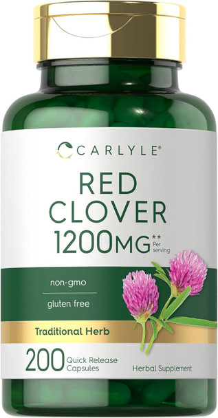Carlyle Red Clover Capsules 1200mg | 200 Count | Trifolium Pratense | Non-GMO Gluten | Red Clover Blossom Extract Supplement