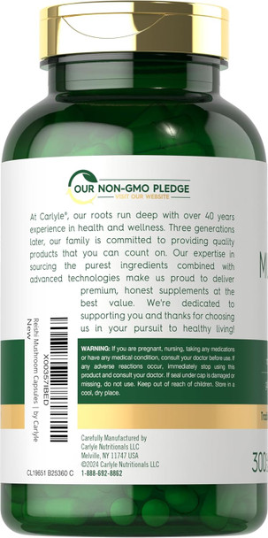 Carlyle Reishi Mushroom Supplement 5000mg | 300 Capsules | Non-GMO Gluten Reishi Mushroom Extract