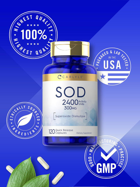 Carlyle S.O.D. Supplement Capsules | 300mg | 120 Count | Superoxide Dismutase | Non-GMO and Gluten