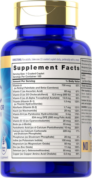 Carlyle Senior Multivitamin for Over 60 | 100 Caplets | with Lutein & Lycopene | ABC Advanced Supplement for Men and Women | Non-GMO Gluten