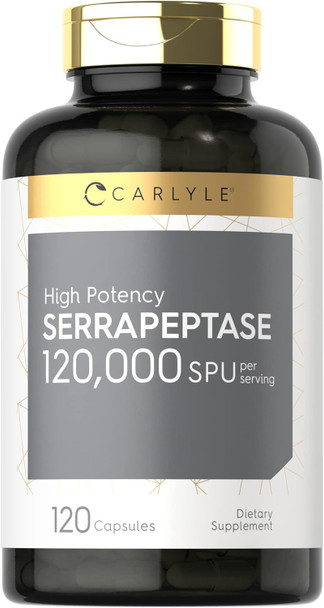 Carlyle Serrapeptase 120000 SPU | 120 Capsules | Supports Sinus Health | Gluten Enzyme Supplement