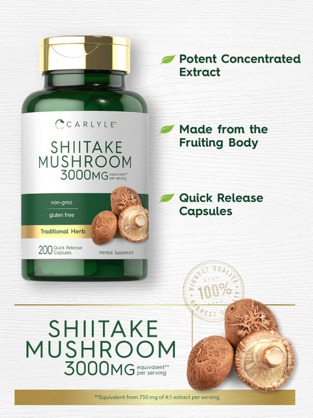 Carlyle Shiitake Mushroom Extract | 3000mg | 200 Capsules | Non-GMO Gluten