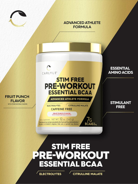 Carlyle Stim Pre Workout Powder | BCAA Amino Acids | 7g BCAA | Fruit Punch Flavor | Non-GMO and Gluten Supplement