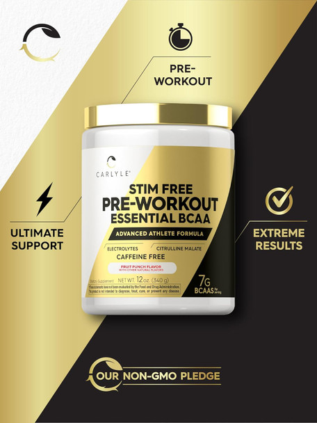 Carlyle Stim Pre Workout Powder | BCAA Amino Acids | 7g BCAA | Fruit Punch Flavor | Non-GMO and Gluten Supplement