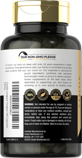 Carlyle Tongkat Ali | 180 Quick Release Capsules | 1600mg | Non-GMO and Gluten Supplement