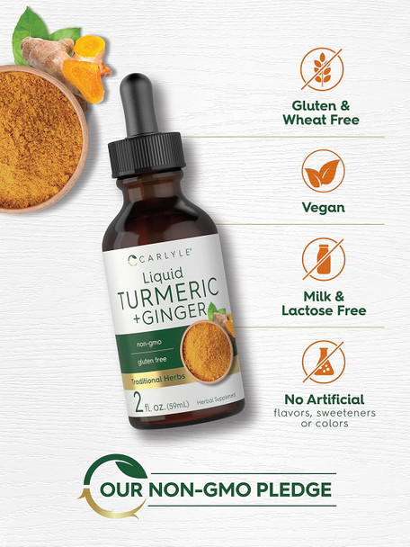 Carlyle Turmeric and Ginger Drops 2 fl oz | Supplement with Black Pepper | Vegan Non-GMO Gluten