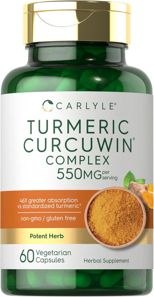 Carlyle Turmeric Supplement 550mg | 60 Capsules | CurcuWin Extract Complex | Vegetarian Non-GMO Gluten