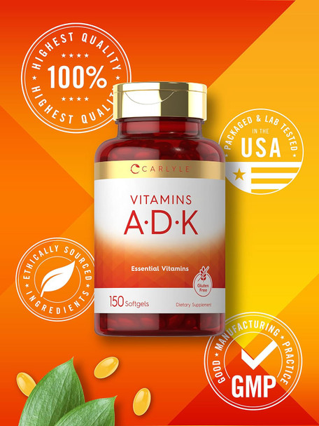 Carlyle Vitamin ADK | 150 Softgels | Non-GMO Gluten Dietary Supplement