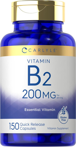 Carlyle Vitamin B-2 | Riboflavin | 200mg | 150 Count | Vegetarian Non-GMO & Gluten Essential Supplement