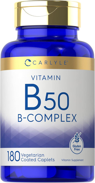 Carlyle Vitamin B50 Complex | 180 Caplets | Vegetarian Non-GMO Gluten