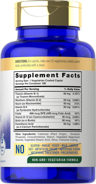 Carlyle Vitamin B50 Complex | 180 Caplets | Vegetarian Non-GMO Gluten