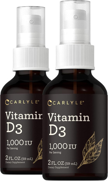 Carlyle Vitamin D3 1000IU Liquid Spray | 4 FL Oz (2 x 2 fl oz) | 2 Pack | Vegetarian Non-GMO Gluten Supplement