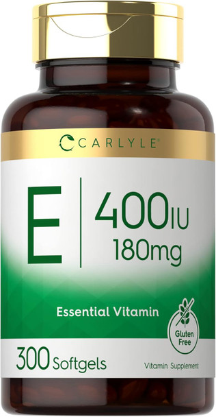 Carlyle Vitamin E Softgel Capsules 400 IU | 180mg | 300 Count | Non-GMO and Gluten Formula