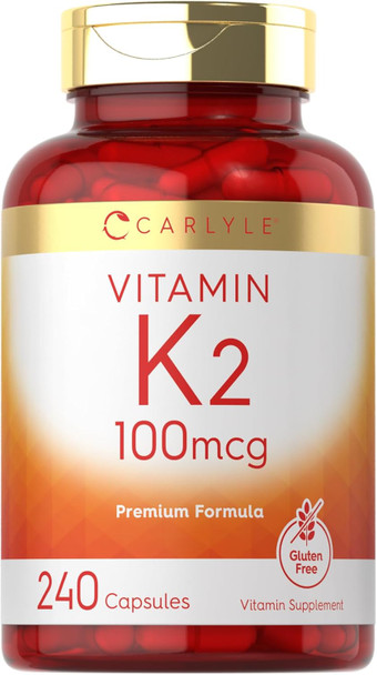 Carlyle Vitamin K2 Supplement 100 mcg | K2 MK-4 | 240 Capsules | Non-GMO & Gluten