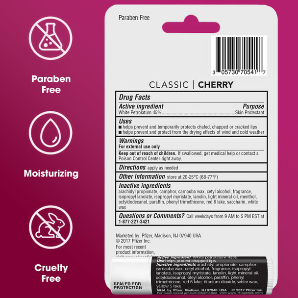Chapstick Cherry Lip Balm 4-Pack + 1 Original Lip Moisturizer 0.15 Oz Ea (5 Piece Set)