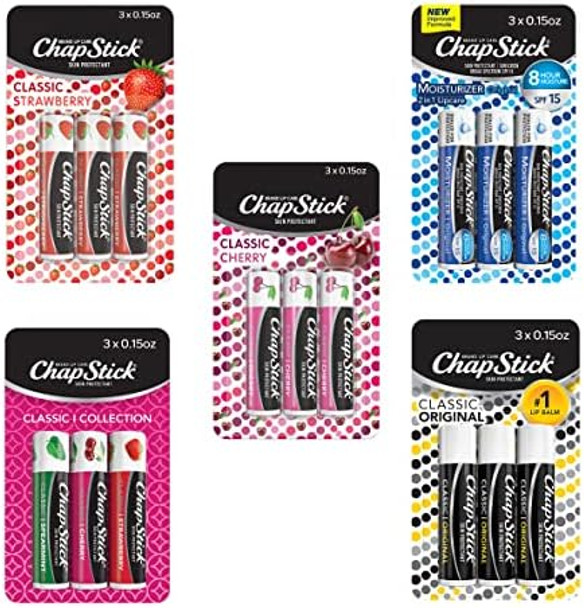 Chapstick Classic Collection Flavored Lip Balm Tubes Pack Lip Moisturizer - 0.15 Oz (Box Of 5 Packs Of 3)