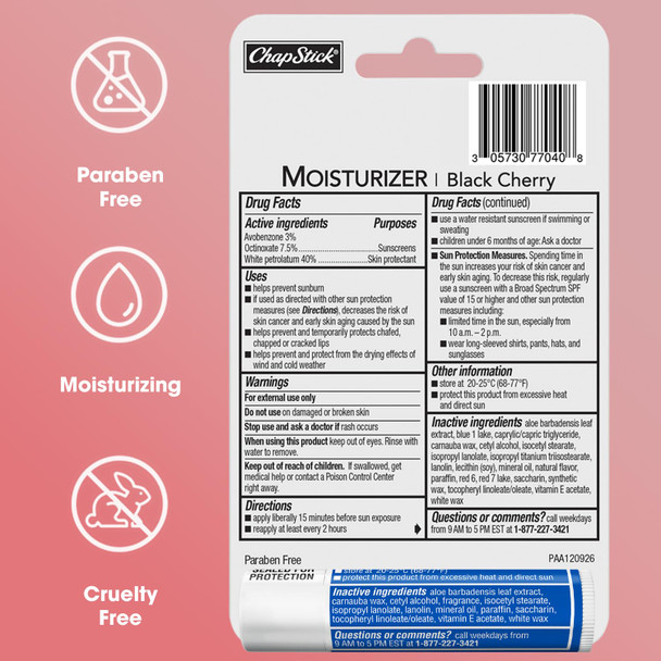 Chapstick Lip Balm Moisturizer 2-in-1 Lipcare SPF 15 Bundle – Black Cherry 3-Pack + Original 2-Pack 0.15 Oz Ea (5 Piece Set)