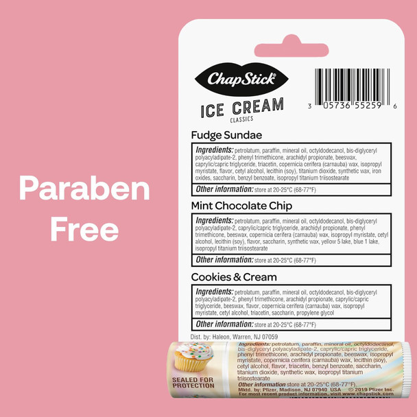 Chapstick Lip Care Bundle – Ice Cream Classics + Cake Batter Lip Balm 0.15 Ea (5 Piece Set)