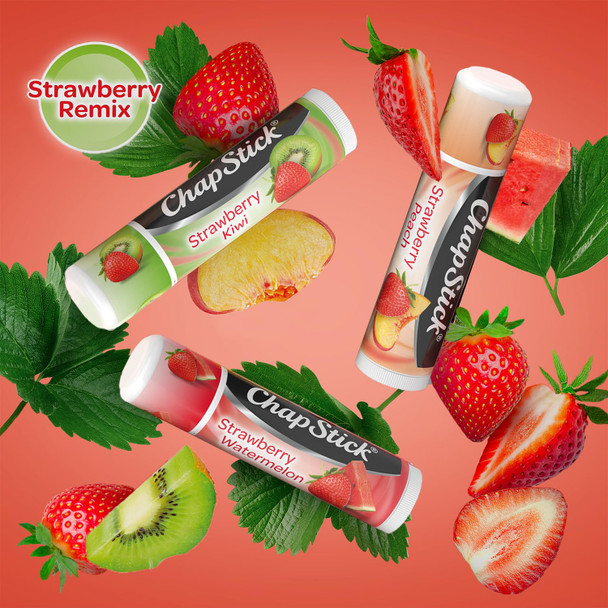 Chapstick Lip Moisturizer Strawberry Remix 3-Packs (12 Sets/36 Tubes) – Bulk Lip Balm Refreshing & Sweet 0.15 Oz Ea