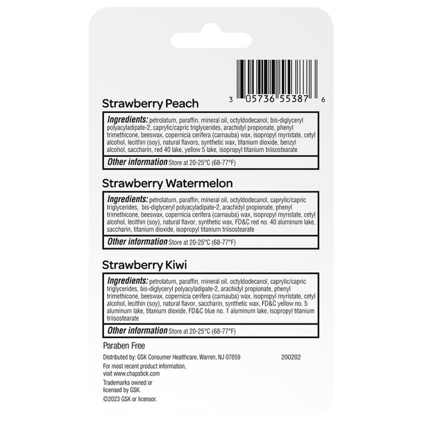 Chapstick Lip Moisturizer Strawberry Remix 3-Packs (12 Sets/36 Tubes) – Bulk Lip Balm Refreshing & Sweet 0.15 Oz Ea