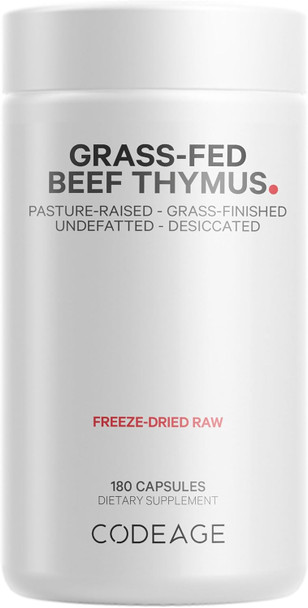 Codeage Grass Fed Beef Thymus Supplement Superfood ze Dried Non-Defatted Desiccated Thymus & Liver Pills Glandulars Meat Pasture Raised Beef Vitamins Non-GMO 180 Capsules